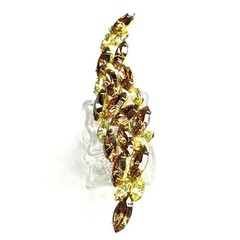 Large VTG Juliana? Leaf Flame Swoosh Brown Yellow Navette Rhinestone Pin Brooch