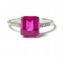 14Kt White Gold Set Ruby Diamonds 1940s