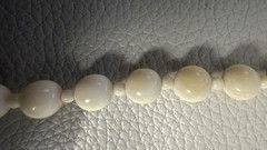 Vintage Hand Carved Natural Bone Beaded Fish Pendant Statement Necklace Signed