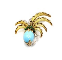 VTG JOMAZ Signed Very Rare Pineapple Shaped Faux Turquoise Brooch Pin