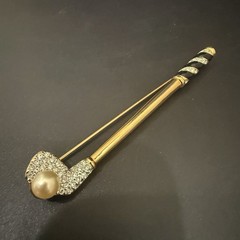 Vintage Retired SWAROVSKI Swan Signed Pave Crystal Faux Pearl Golf Club Brooch