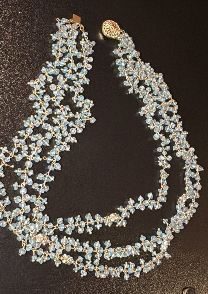 VNTG 14KGold Filled MultiStrand likely Aquamarine Bead Necklace 14/20 Boho Chic