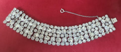 VINTAGE Rhinestone 7″ Cuff Bracelet with 5 Rows of Rhinestones & Safety Chain