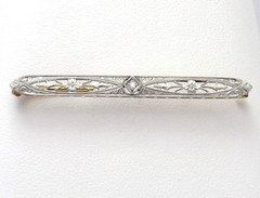 Art Deco Krementz 14K Gold Platinum Top Natural Diamond Tie Bar Brooch Pin 3gr