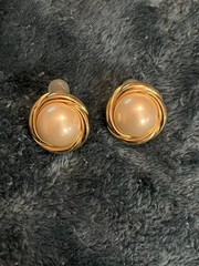 Signed Ciner Clip-On Faux Pearl Set In Gold-Tone Twisted Rope Earrings