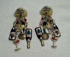 Lunch At The Ritz Wine List Earrings Crystal Enamel Dangle Pierced Ears
