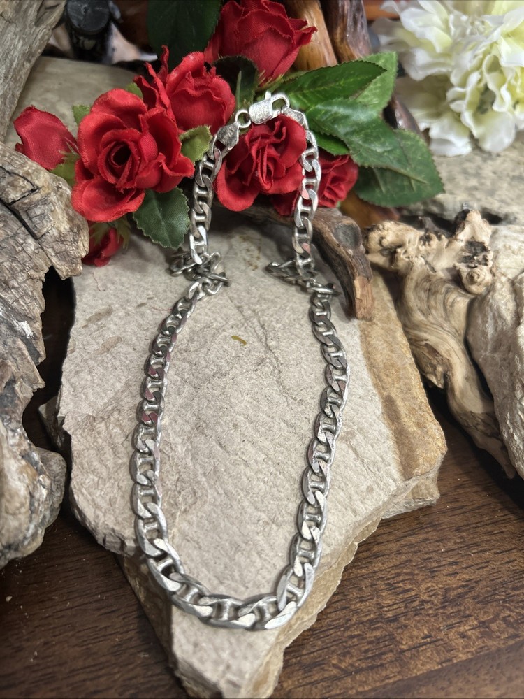 35. MWS Sterling 925 Anchor Mariner 7.3mm link Chain Necklace Italy 20″, 44g