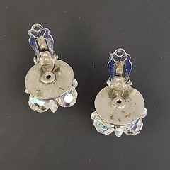 Aurora Borealis Glass Brooch Clip On Earrings Set Cluster Clear