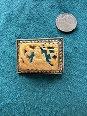 Antique Chinese Silver Tone Highly Detailed 3D Hand Carved Pin / Brooch