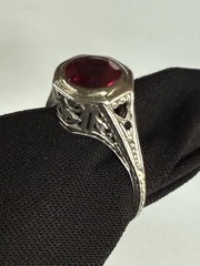 Antique Art Deco Platinum Ring with Flame-Fusion Ruby (c.1920s-1930s) Size 6.5