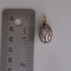 Vintage Soviet Era c.1990 Fully Pavé Enamel Egg Pendant 18k 750 Gold 960 Silver