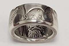 Vintage Locomotive Coin Ring Antique Silver Tone Handmade Classic Jewelry
