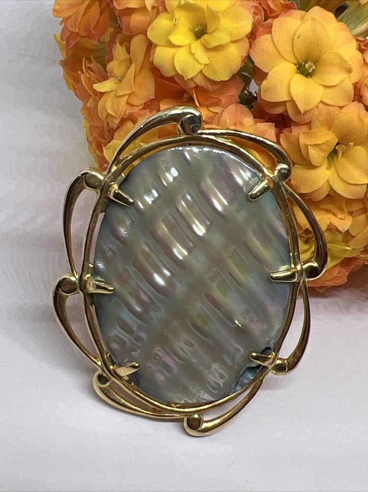Signed JJJ 1/20 12k Gold Filled GF Oval MOP 2” Pin Brooch 7075