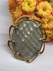 Signed JJJ 1/20 12k Gold Filled GF Oval MOP 2” Pin Brooch 7075