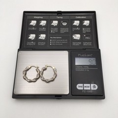 Vintage ROSS SIMONS 2 Tone Sterling Silver Diamond Hoop Earrings 925 9g #66