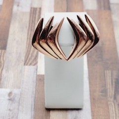 Rame Modernist Artisan Copper Fishbone Clip On Earrings Worn Distressed