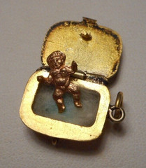 Vintage Enameled Gilt Silver Egyptian Charm Baby Moses in Hinged Basket opens!