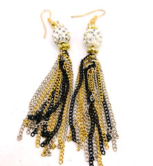 Vintage 1990s 2000s Disco Ball CZ Sparkle Black Gold Chain Tassel NYE Earrings