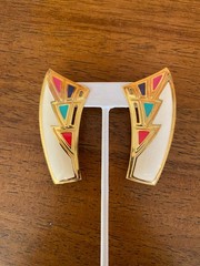 Vintage Berebi Statement Earrings Gold White Pink Red Teal Purple Pierced