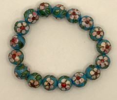 Cloisonne Stretch Bracelet Sky Blue Pink Floral Design Vintage