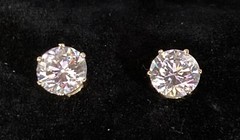 Designer 14k Yellow Gold Cubic Zirconia Solitaire Stud Earrings Circle 12.4ct GB