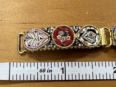 Vintage Italian Micro Mosaic 5 Panel Link Bracelet Goldtone Floral Rose