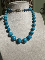 Vintage Jungle Turquoise Graduated Bead Necklace 24″ 58g ROC Clasp Artisan