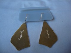 VINTAGE SAMUEL HUANG CLOISONNE RETRO ABSTRACT GRAY PINK & CREAM EARRINGS