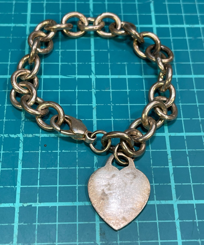 Vintage Viking 925 Sterling Rolo Chain Bracelet w/ Heart Charm
