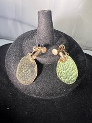 Mountain Sun Water Enamel Cloisonne Dangle Gold Tone Clip Tension Earrings