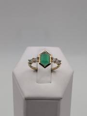 Vintage ES Simulated Emerald And Diamond Gold Over Sterling Silver Ring Size 7