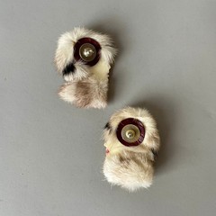 80s VTG Real Fur Lady Face Post Earrings Fashion Ladies Genuine Mink HandPainted