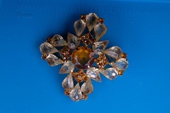 Vintage Rhinestone Brooch Pin Gold Tone 1.75″ Square Amber Clear Crystal Cluster