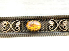 Metal Mesh Bracelet Lucite Foil Faux-Opal Cabochons Silvertone Vintage 60s