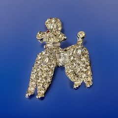 Vintage Rhinestone Dog Brooch Pin French Poodle Signed PELL Silver Tone 1950’s