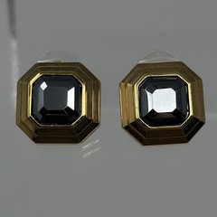 Vintage Lanvin Germany Gold Tone Octagon Hematite Art Deco Style Stud Earrings