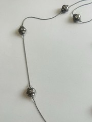 Silver Station Necklace Textured Silver Beads 30” Long Vtg Sustainable Fashion