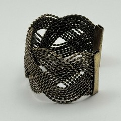 Vintage Brass Braided Mesh Wide Cuff Bracelet Boho Statement Open Bangle