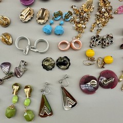 Vintage Clip Earrings Lot of 44 Mix Materials Enamel Lucite Glass Acrylic Stone