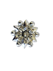 Vintage Shiny Silver Tone Flower/Snowflake Brooch w/ Clear Rhinestones