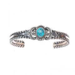 6.4″D Cadman Navajo sterling silver high grade spiderweb turquoise cuff bracelet