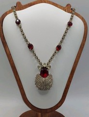 Vintage Kramer NY Red Rhinestone Statement Necklace Hollywood Regency Signed MCM