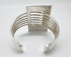 VTG Space Age Atomic MODERNIST Solid Sterling Silver Cuff Bracelet MCM 40.82g