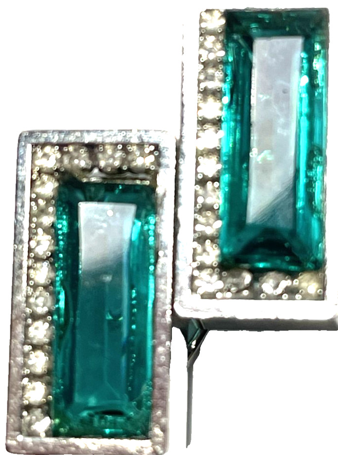 VTG DeLello Green Glass Silver Plate Clip Signed