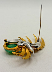 VINTAGE JOMAZ Rare PINEAPPLE Shaped Faux Turquoise & Jade Cabachon Brooch