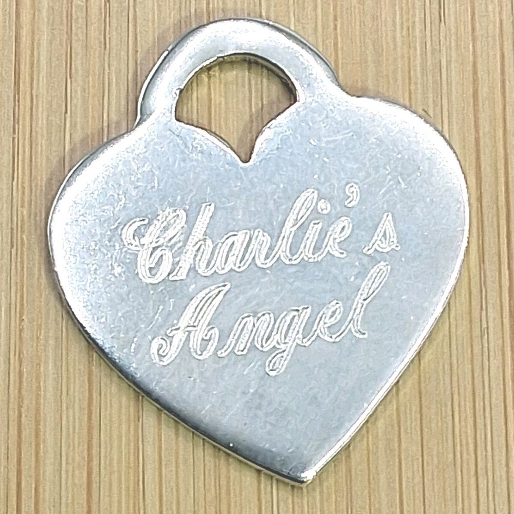 Vintage Engraved Charlie’s Angel Heart Charm 925 Sterling Silver Pendant 1in