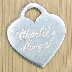 Vintage Engraved Charlie’s Angel Heart Charm 925 Sterling Silver Pendant 1in