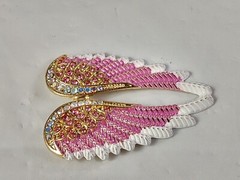 Beautiful Angel Wings Brooch Pendant Iridescent Rhinestones Gold Tone White Pink