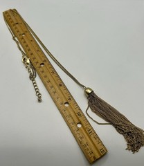 Gold Tone Long Tassel Pendant Necklace – Adjustable Chain