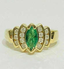2Ct Lab-Created Emerald & Diamond Cluster Engagement Ring 14K Yellow Gold Over